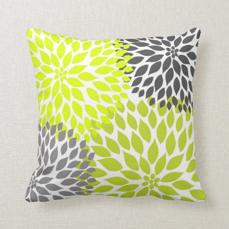 Chartreuse Green Gray Dahlia Mod Decor Sofa Pillow