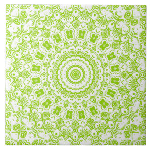 Chartreuse Green Mandala Pattern Ceramic Tile
