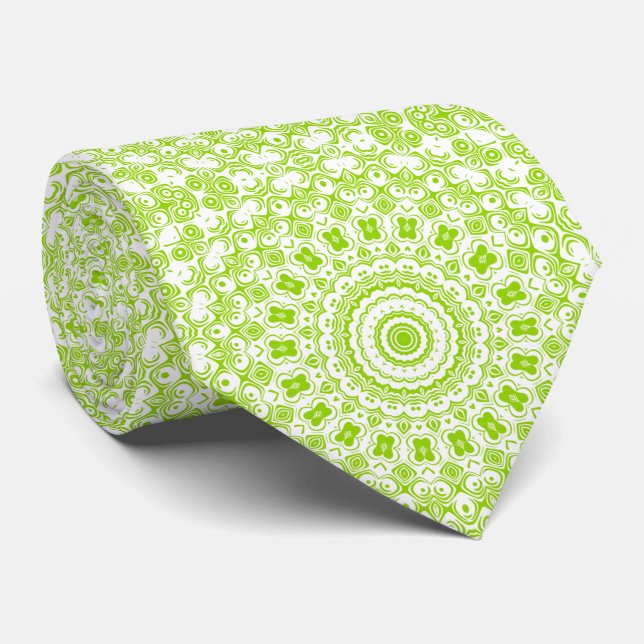 Chartreuse Green Mandala Pattern Neck Tie (Rolled)