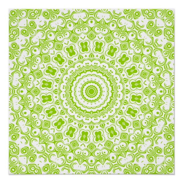 Chartreuse Green Mandala Pattern Poster (Front)