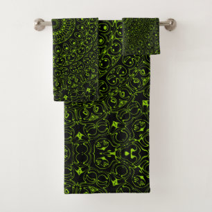 Chartreuse Green Mandala with Bold Symmetry Bath Towel Set