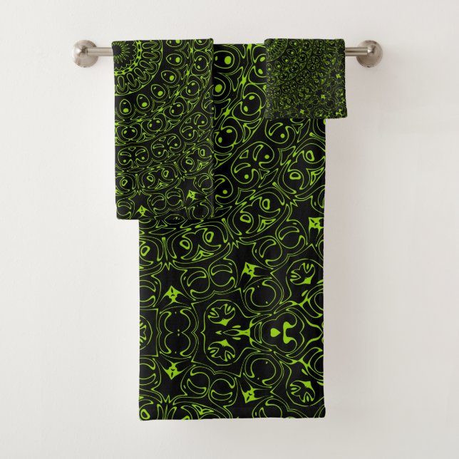 Chartreuse Green Mandala with Bold Symmetry Bath Towel Set (Insitu)