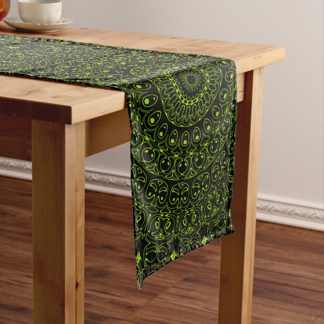 Chartreuse Green Mandala with Bold Symmetry Long Table Runner (In Situ)