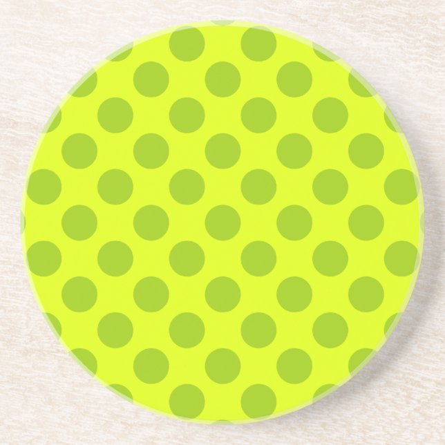 Chartreuse Green Polka Dots Sandstone Coaster (Front)