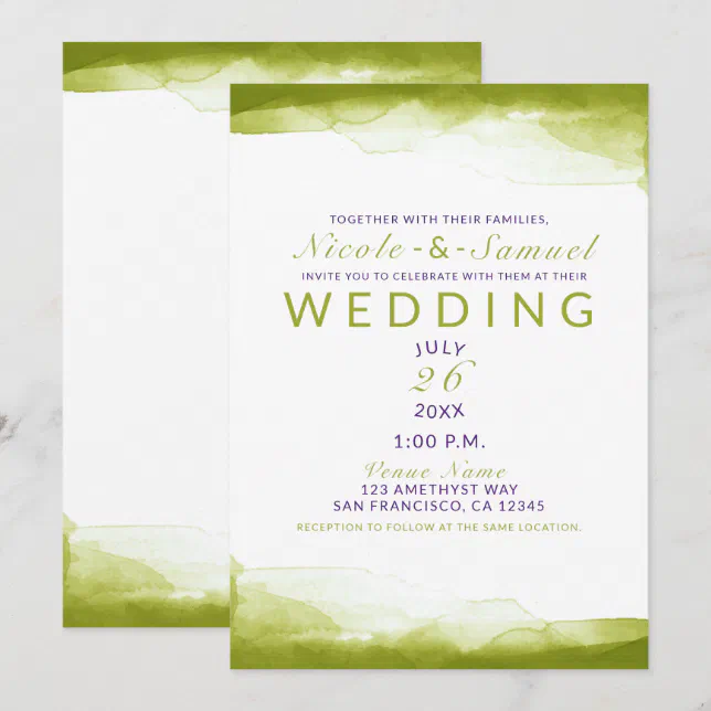 Chartreuse Green Watercolor Chic Modern Wedding Invitation | Zazzle