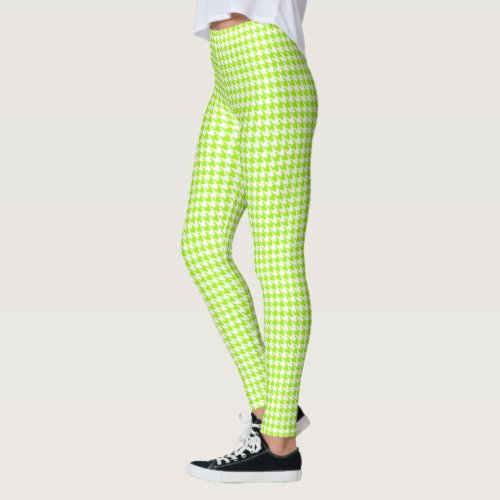 Chartreuse Green White Houndstooth Leggings