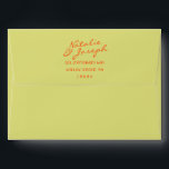 chartreuse Hand Written Whimsical Retro Wedding Envelope<br><div class="desc">A retro modern hand written bright colorful wedding envelope. Which features bold  bride and groom's names in orange and chartreuse background. And  personalized return address a.  On simple pale beige cream vintage color background. Which suits the whole wedding suite.</div>