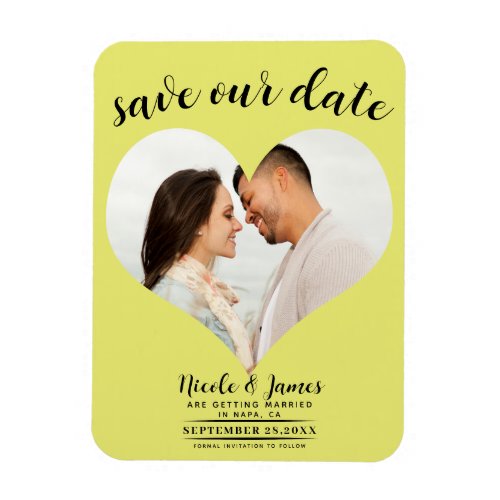 Chartreuse Heart Photo Wedding Save the Date Magnet