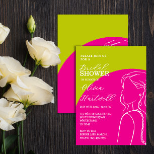  Chartreuse& Hot Pink Bridal Shower Invitation
