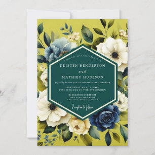 Chartreuse Indigo Bloom Wedding Invitation