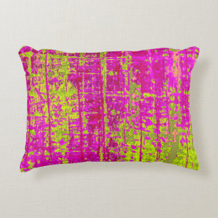 Chartreuse Kiss Pink and Green Abstract Accent Pillow