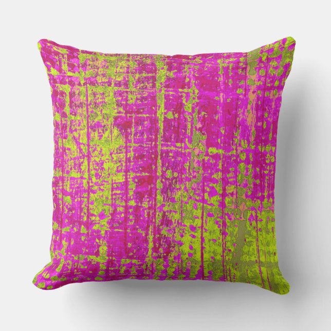 Chartreuse Kiss Pink and Green Abstract Outdoor Pillow (Front)