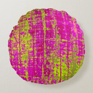 Chartreuse Kiss Pink and Green Abstract Round Pillow