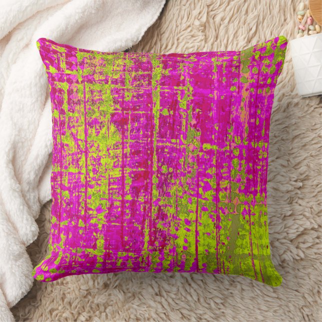 Chartreuse Kiss Pink and Green Abstract Throw Pillow (Blanket)