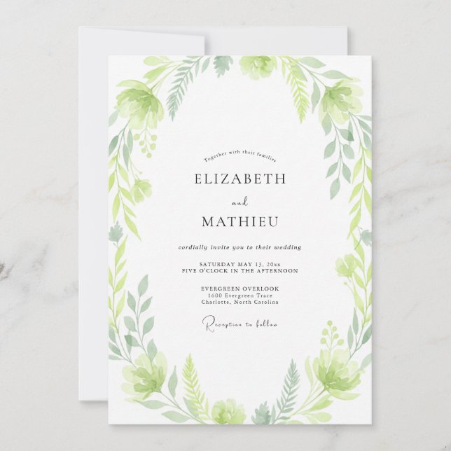 Chartreuse Leaf Wedding Invitation (Front)