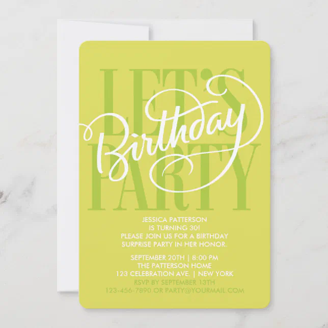 CHARTREUSE LET'S BIRTHDAY PARTY | INVITATION | Zazzle