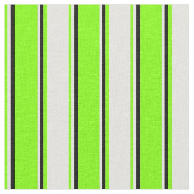 Chartreuse, Light Cyan & Black Stripes Fabric (Close Up)