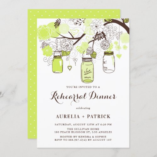 Chartreuse Mason Jars Rehearsal Dinner Invitation