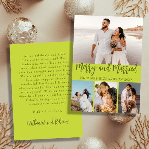 Chartreuse Merry & Married Photo Collage Christmas Holiday Card
