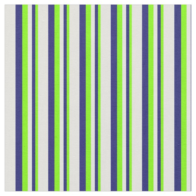 Chartreuse, Midnight Blue & Light Cyan Stripes Fabric (Close Up)