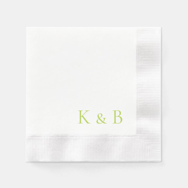 Chartreuse Monogram White Coined Wedding Napkins (Front)