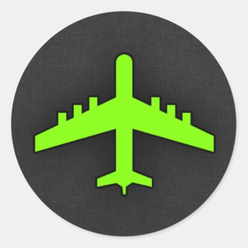 Chartreuse Neon Green Airplane Classic Round Sticker