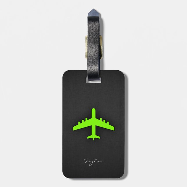 Chartreuse, Neon Green Airplane Luggage Tag (Back Vertical)