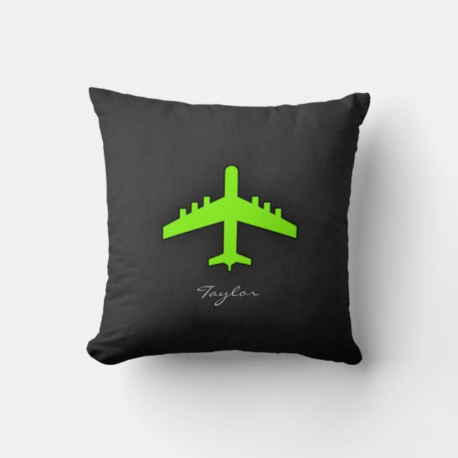 Chartreuse, Neon Green Airplane Throw Pillow (Front)