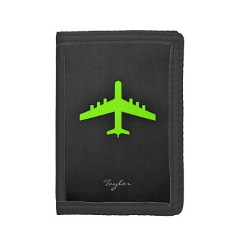 Chartreuse  Neon Green Airplane Trifold Wallet by ColorStock at Zazzle