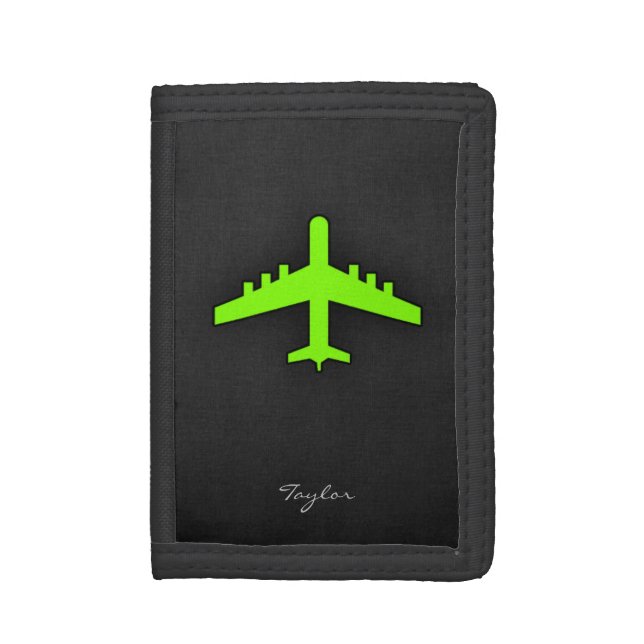Chartreuse, Neon Green Airplane Trifold Wallet (Front Vertical)