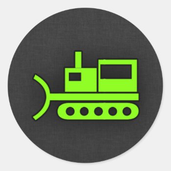 Chartreuse  Neon Green Bulldozer Classic Round Sticker by ColorStock at Zazzle