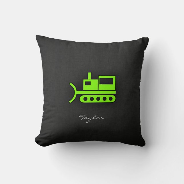 Chartreuse, Neon Green Bulldozer Throw Pillow (Front)