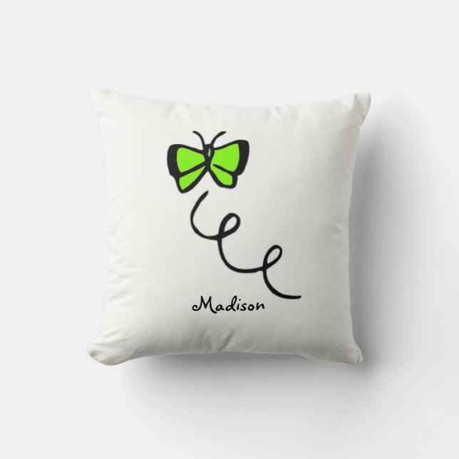 Chartreuse, Neon Green Butterfly Throw Pillow (Front)