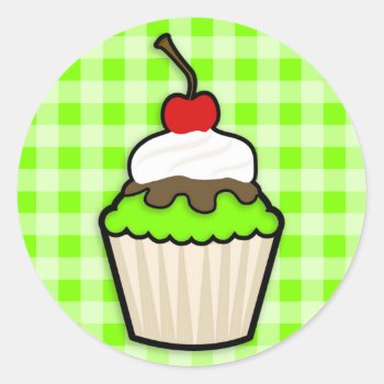 Chartreuse  Neon Green Cupcake Classic Round Sticker by ColorStock at Zazzle