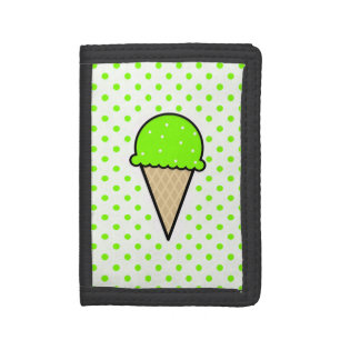 Chartreuse, Neon Green Ice Cream Cone Tri-fold Wallet