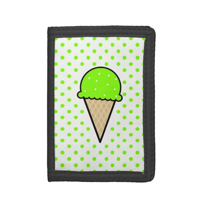 Chartreuse, Neon Green Ice Cream Cone Tri-fold Wallet (Front Vertical)
