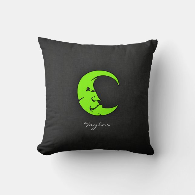 Chartreuse, Neon Green Moon Throw Pillow (Front)