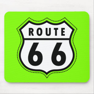 Chartreuse, Neon Green Route 66 road sign Mouse Pad