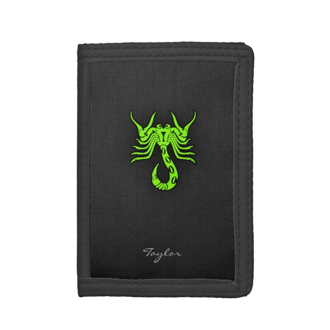 Chartreuse, Neon Green Scorpion Trifold Wallet (Front Vertical)