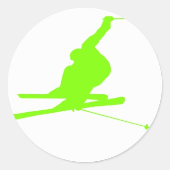 Chartreuse  Neon Green Snow Skiing Classic Round Sticker by ColorStock at Zazzle
