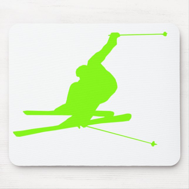 Chartreuse, Neon Green Snow Skiing Mouse Pad (Front)