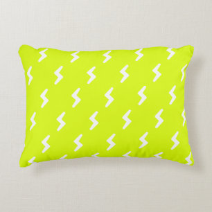 Chartreuse, neon green white thunder bolt pattern accent pillow