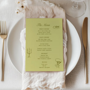 Chartreuse Olive Green Illustrated Wedding Menu