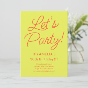 Chartreuse Orange Let's Party Fun Birthday Bash Invitation