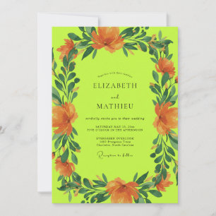 Chartreuse Orange Poppy Wedding Invitation