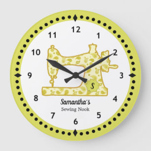 Chartreuse Paisley Sewing Machine Large Clock