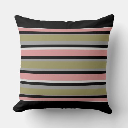 Chartreuse Peach Black Stripes Throw Pillow