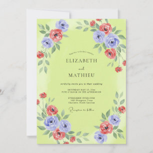 Chartreuse Periwinkle Poppy Wedding Invitation