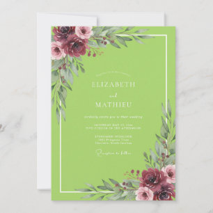 Chartreuse Plum Petal Wedding Invitation