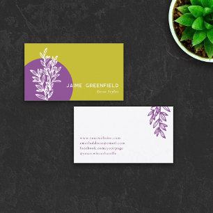 Chartreuse Purple Greenery Line Art Business Card